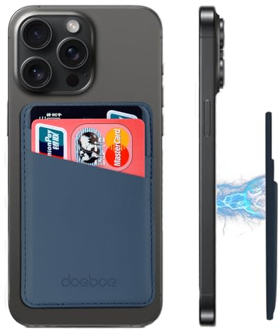 doeboe Compatible with Magsafe Wallet iPhone 15 Pro Max, Leather Card Holder for Back of iPhone 15 14 13 12, Magnetic Credit Card Wallets for iPhone 13 12 Mini 14 Pro, Mag Safe Accessories(Blue)
