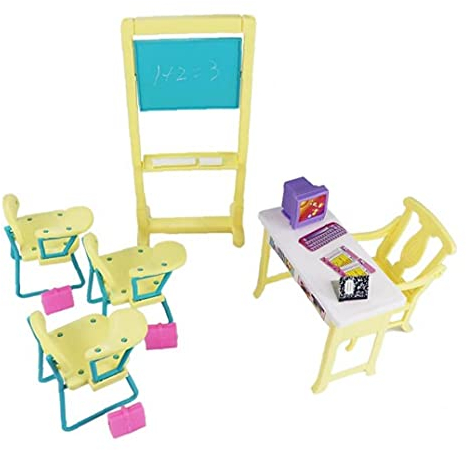 1:12 Aufkleber Schule Miniatur Klassenzimmer Spielmodell Set Studentenstuhl Blackboard Teacher 'schreibtische Zubehör Für Puppen
