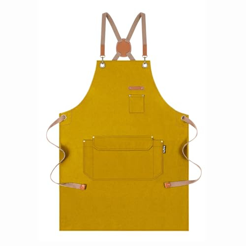 Genixart Chef Apron Men Women, Kitchen Aprons Cooking, BBQ - Yellow