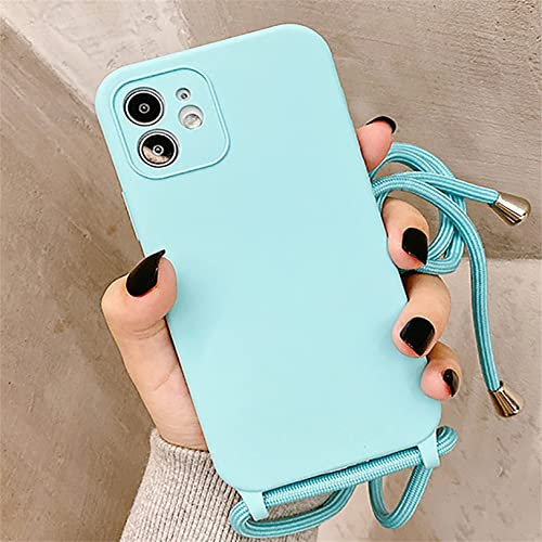 Emlivi Handykette Hülle iPhone 12,Necklace Handyhülle, Umhängeband Handykordel Schutzhülle,Weich Schultergurt Silikonhülle,TPU Cover mit Stylische Band, Kette Case für iPhone 12 -Gletscherblau