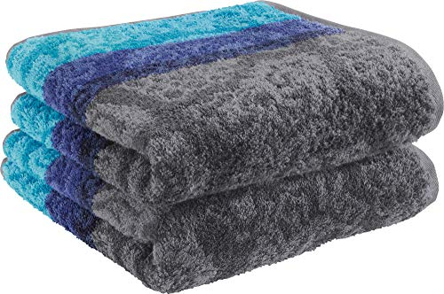 Erwin Müller Walk-Frottier Duschtuch 2er-Pack, Paisleymuster türkis Größe 70x140 cm - schnell trocknend und extra saugstark, praktisch durch beidseitige Schlaufen, 100% Baumwolle