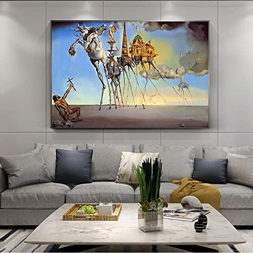 Salvador Dali Peintures Célèbres sur Toile Affiches d'Art Mural Imprime La Tentation de Saint Antoine Tableau d'Art Mural Classique 50x75cm Sans Cadre