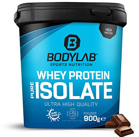 Whey Protein Isolate 900g Schokolade Bodylab24, Eiweißpulver aus Whey Isolat, Whey Protein-Pulver kann den Muskelaufbau unterstützen, konzentriertes Iso-Whey-Protein frei von Aspartam