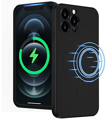 UEEBAI Liquid Silicone Wireless Charging Phone Case For iPhone 13 Pro Max 6.7 inch, Built-in Magnets Compatible with MagSafe Faster Charging Slim Fit Soft Microfiber Cover - Black