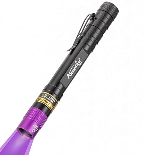Alonefire SV64 3W Klein 365nm LED UV Taschenlampe Tragbar Mini Ultraviolett Schwarzlicht Heimtierurin Detektoren für Mineral, Bernstein, Geld Detektor mit 2 Stück AAA Batterie