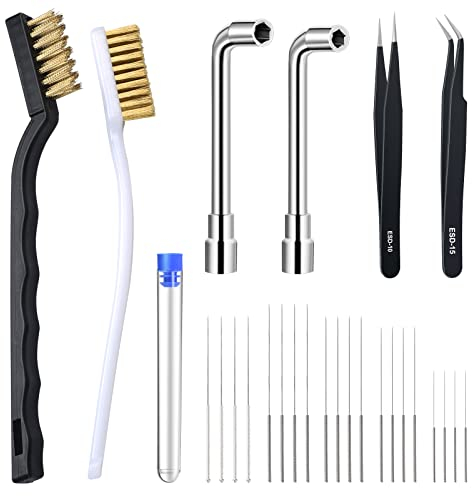 Kit de Nettoyage de 26 pièces pour imprimante 3D, 20 Broches de Nettoyage de buse avec boîte de Rangement, 2 Pinces, 2 brosses de Nettoyage en Fil de cuivre, 2 clés en Forme de L pour Accessoires