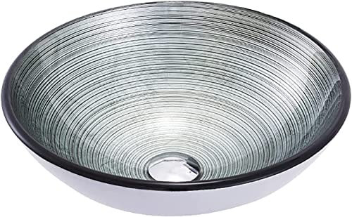 Hand Wash Basin Tempered Glass Countertop Washbasin Set Round Nordic Spiral Pattern Countertop Wash Basin with Pop-Up Drain, Without Tap, 420x420x145mm