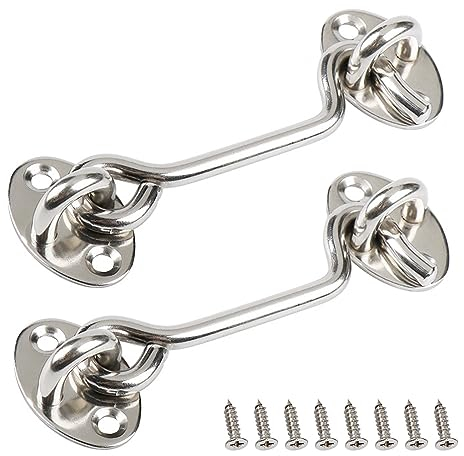 Door Hook and Eye Latch, 2pcs Cabin Hooks and Eye Latches Stainless Steel Gate Hook Lock for Door Window (4 Inch)