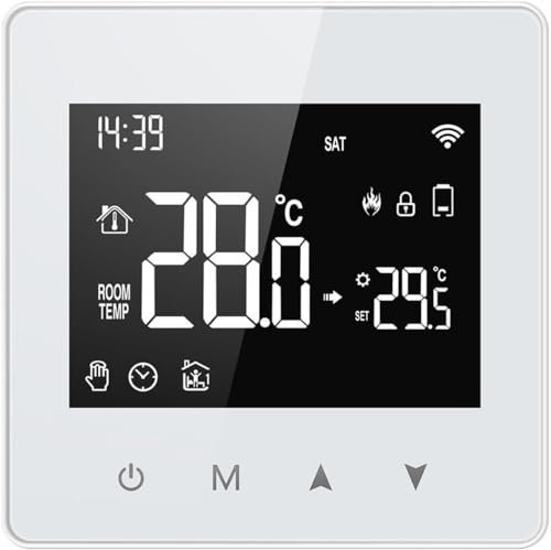 YUETTYY Smart Thermostat, Tuya Battery Powered, ZigBee, Black, Classic Modern Style, Touchscreen, Voice Control, Programmable, Remote Access, HVAC Control Thermostat