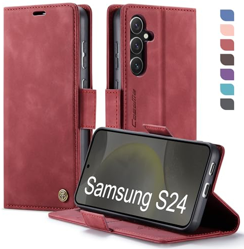 XYGLOW Handyhülle für Samsung Galaxy S24 5G Hülle Klappbar Premium PU Lederhülle Klapphülle【RFID Schutz】 Kartenfach Standfunktion Schutzhülle für Samsung S24 5G Flip Case Wallet Tasche Cover, Rot
