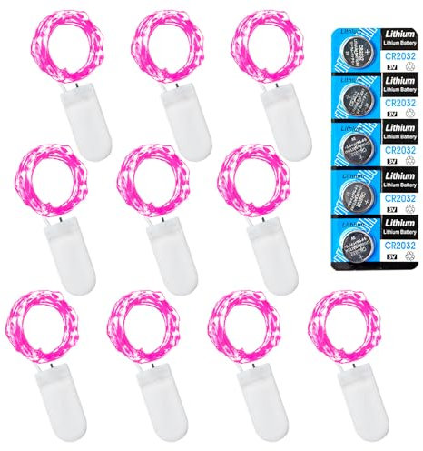 Etinga Confezione da 10 luci a batteria, 10 LED su filo di rame argentato, per fiori, confezioni regalo, matrimoni, feste, decorazioni natalizie (rosa, confezione da 10)