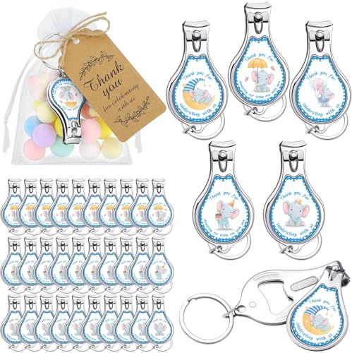 Minatee 50 Set Baby Shower Bottle Opener Favors Nail Clipper Bottle Opener Keychain Baby Shower Thank You Gifts for Guest Gender Reveal Favors(Elephant)