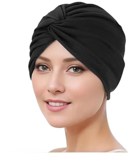WANSSY® Damen Turban Jersey Fashion Falten Kopfbedeckung Knoten elegant Damen Mütze Einheitshröße (Baumwollmischung, Schwarz)