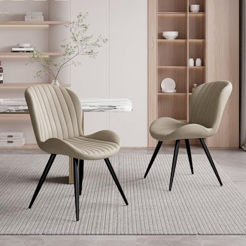 Hawthyhome Esszimmerstühle 2er Set, Küchenstuhl, Stuhl Esszimmer Wohnzimmer, ergonomischer Sessel, Armlehnstuhl, Polsterstuhl, Wasserdichtes Material,Metallbeine, Beige