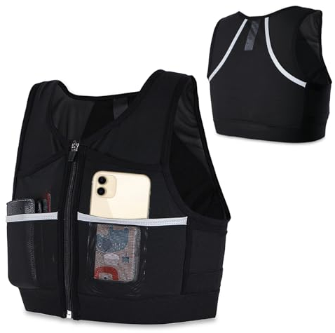 Feelorna Gilet de course avec support pour téléphone - Gilet de course léger et réfléchissant avec 7 poches - Grande capacité - Poche poitrine - Gilet de course pour homme et femme - Course à pied,