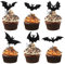 36 Stück Halloween-Cupcake-Topper in Form von Fledermäusen in Schwarz, einfach anzubringende halloween deko, muffin deko fledermaus deko, geeignet für Kindergeburtstage Halloween-Party-Dekorationen