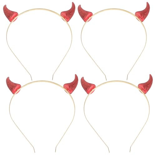 OATIPHO 4 Stück Teufelshörner Stirnband - Ochsenhorn Haarreifen Vampir Teufel Kopfbedeckung Haarschmuck für Damen Herren & Kinder, Carnival,Party Mottoparty Halloween