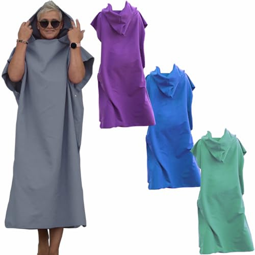 Hekers Surfponcho aus Mikrofaser, Badeponcho Poncho, Umziehhilfe Damen & Herren – auch als Handtuch oder Strand Umkleidehilfe (grau)
