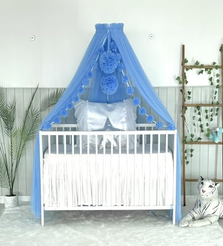 Baby Fancyroom Betthimmel für Babybett, Prinzessin Babywiege, Moskitonetz, Beistellbett Himmel, Babyzimmer Deko, Baldachin Kinderzimmer aus Premium Tüll (Blau)