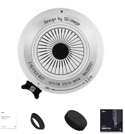 SGimage Objectif d'appareil photo F6.3 18 mm ultra fin pour monture M43 | Objectif grand angle léger de 76 g à distance focale fixe avec mise au point manuelle et boîtier en métal argenté
