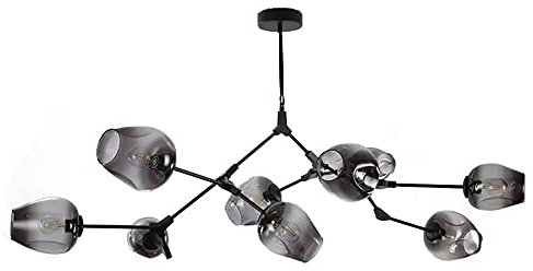 Lustre en verre soufflé à la main moderne industriel avec branche réglable et design molécule E27 [Classe énergétique A++] 9 têtes