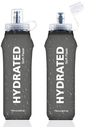 SLUXKE 750ml Faltbare Trinkflasche Set von 2, Wiederverwendbare Faltbare Wasserflasche TPU Soft Flask, Leichte, Flexible, Rollbare, BPA FREIE Sportflasche zum Wandern Camping Fitness Klettern
