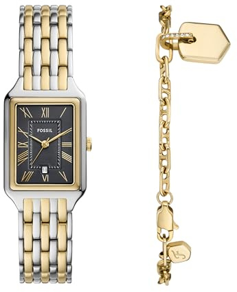 Fossil Damen Raquel Quarz Edelstahl Dreizeiger Uhr, Gold/Silber/Grau, 23MM, Raquel