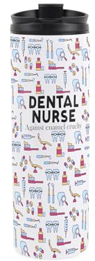 Purely Home Dental Nurse Travel Mug - Novelty Teeth Themed Dentist Gift - Reusable Stainless Steel Vacuum-Sealed Double-Walled Hot/Cold Drinks Flask 500ml (16 fl oz)