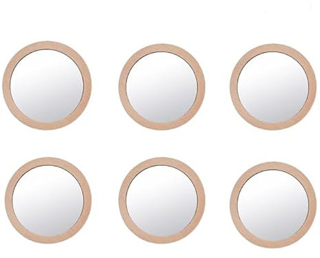 Bustlwor 6 Stück Tragbarer Kleiner Runder Holzspiegel, Kleiner Runder Spiegel aus Holz, Tragbarer Spiegel aus Holz, Geeignet für Make-up Gesichtspflege Kann Überallhin Mitgenommen Werden