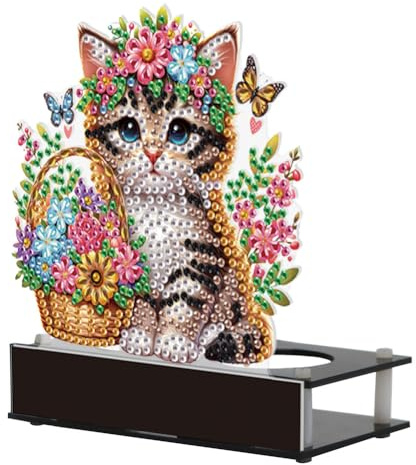 Generisch Teelichthalter Kerzenhalter Blumenkorb Katze- Diamond Painting Tisch Dekoration für Taufe Kommunion Konfirmation Taufdeko,Stehen Kerzenständer für Hochzeiten,Tischdekoration,Valentinstag