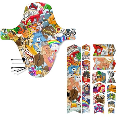 Riesel Design® MTB Set Mudguard und Rahmenschtuzfolie T3000 / Stylischer MTB Schmutzfänger/Mountainbike Schutzblech für alle Radgrößen, Schutzfolie für den Rahmen (stickerbomb kol:OSS)