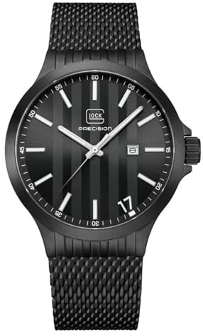 GLOCK Herren Quarz Uhr | 44mm Gehäuse | Armbanduhr mit Edelstahlgehäuse | Schwarzem Zifferblatt | Schwarzem Mesharmband | 10ATM | GW-12-1-24