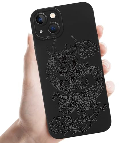 Phoona Black Dragon Print Phone Case for iPhone 13 6.1,Fashion Pattern Aesthetic Design for Women Girls,Soft Silicone Slim Profile Cover,Anti-Slip Shockproof Protective Camera,for iPhone13