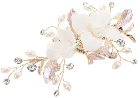 Ceramic Flower Hair Clip in Golden for Brides and Women Photoshoots | Wedding Accessories for Formal Occasions and Parties, Secure Grip, Versatile Use, Elegant Finish, Sophisticated Style