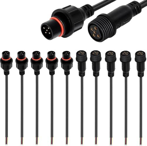 VISSQH 5 pin connettore impermeabile maschio femmina IP67 5 pin Connettore Fili Elettrici Impermeabile,per Cavo da Prolunga 24AWG 20cm,per auto, luci di striscia LED(5 Paia)