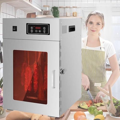 Stainless Steel Biltong Box Food Dehydrator and Drying Cabinet -14 Hanging Rods, with 30-90°C Temperature Control - Perfect for Sausage,Bacon,Chicken