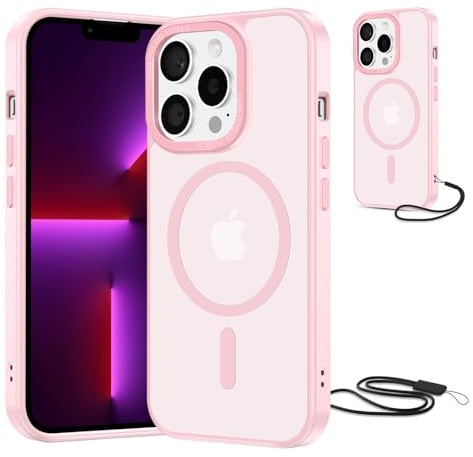 NEW'C Coque pour iPhone 13 Pro, Magnétique Compatible MagSafe | Coque Rose + Cordon détachable, 6,1 pouces, Magnétique, Antichoc militaire, Aimants N56, Fin