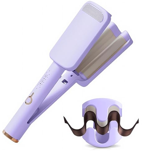 DSXVJHD Hair Waver Crimper, 32mm French Wave Curling Iron with 4 Temperature Settings, Anti-Scald Mermaid Curling Wand Hair Waver for Short and Long Hair (Purple)