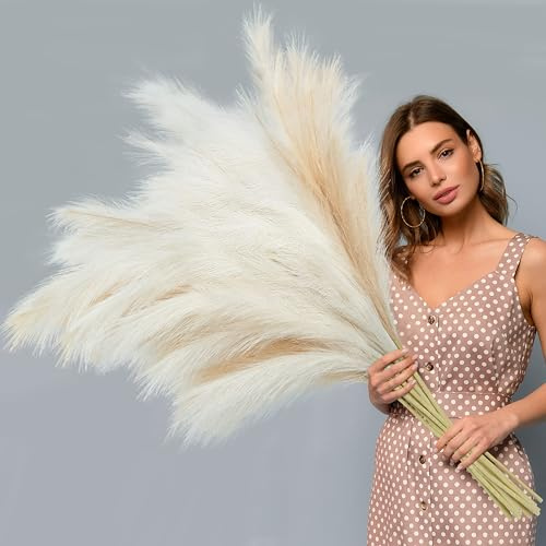 BlueCloudy Pampasgras Groß XXL, 4 Stück Künstliches Pflanzen Gras 120CM Flauschige Kunstblumen für Schlafzimmer Boho Dekoration Wohnzimmer Bodenvase Tischdeko