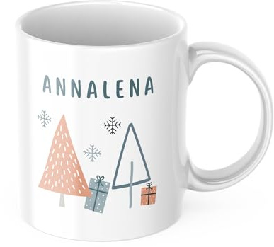 drunkLY Weihnachtstasse mit Namen - personalisierter Keramik Kaffee-Becher – personalisiert, Weihnachtstasse - Glühwein-Tasse - Nikolaus & Wichteln Geschenk-Idee (Wald-bunt)