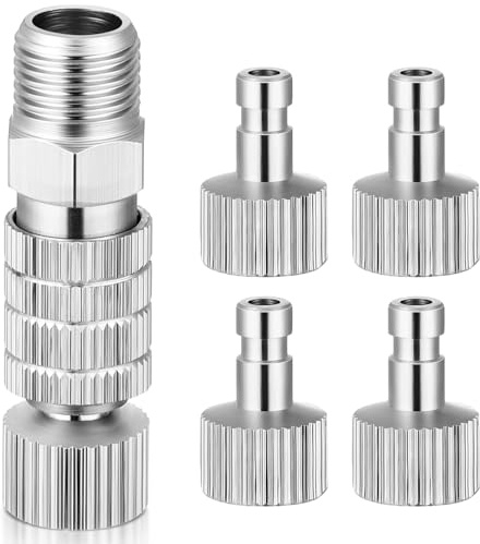 5 Pack Airbrush Quick Release Coupling Kit 1/8 Inch Male Female Adapters | Auto airflow shut-off on disconnect, fast gun swapping, durable stainless steel, tool-free use, fits most air compressors