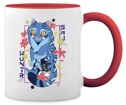 Hunters Tiger Fan Derpy Weiße Tasse Mug mit roten Felgen und Griff