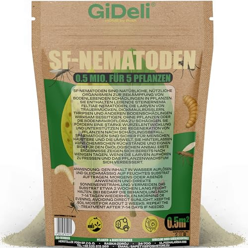 GiDeli SF Nematoden 0,5 Mio, 5 Pflanzen / 0,5 m² | Nützlinge zum Gießen - kleinste Menge für 5 Pflanzen, zum Ausprobieren