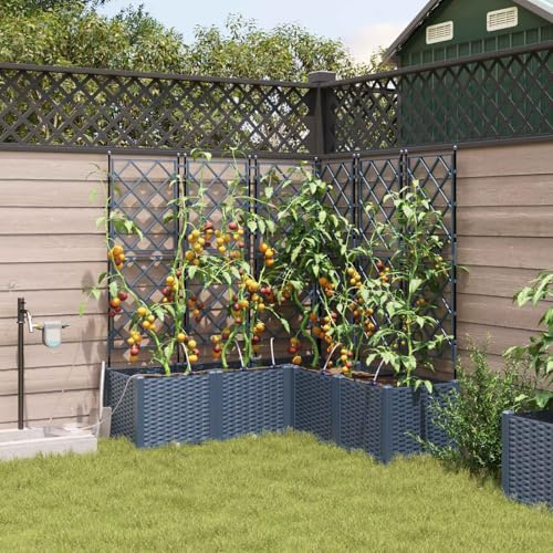 Hoopleep Gartenpflanzer mit Spalier, 2er-Set, Grau, 80x40x143 cm, PP-Kunststoff, UV-beständig, für Kletterpflanzen, Outdoor-Bereich