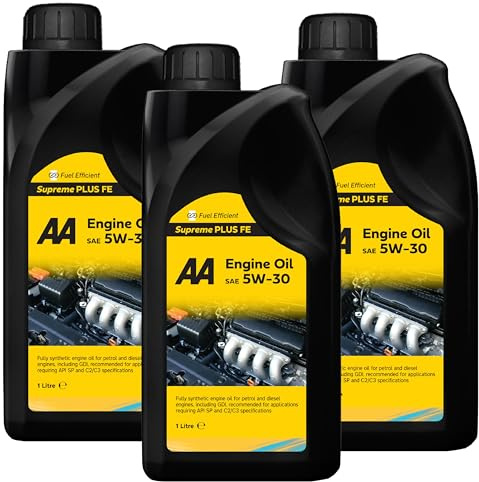 AA Engine Oil SAE 5W-30 Supreme PLUS FE, 3 x 1 Litre, Fully Synthetic for Petrol and Diesel Engines, API SP