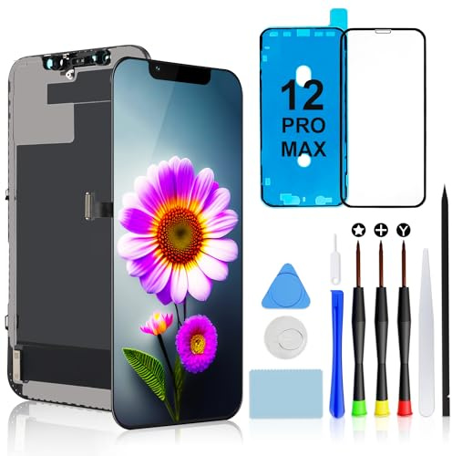 for iPhone 12 Pro Max Screen Replacement, 6.7 FHD LCD Display Assembly | COF Touch Screen Digitizer Assembly with Repair Tools, Waterproof Adhesive Seal, Tempered Glass Protector & Installation Kit