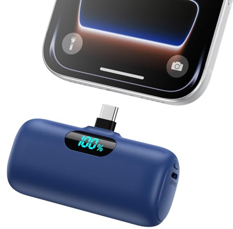 Power Bank USB C 5000mAh, Mini Powerbank Klein Aber Stark 15W PD 3.0 Schnelles Aufladen Tragbares Externer Akku mit LED Display Kompatibel mit iPhone 17/16/15, Samsung S25/24, Android Telefone