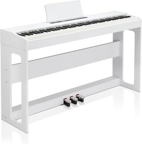 LEADZM Piano Digital de 88 Teclas, Teclado Contrapesado, Piano Eléctrico con MIDI USB, Audio Bluetooth y Altavoces Estéreo, 128 Tonos y Ritmos, Sistema de 3 Pedales (Blanco)