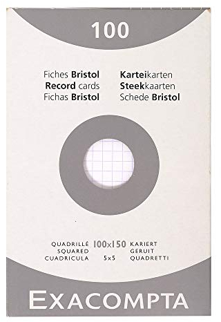 Exacompta 13202E Karteikarten (205q/qm Karton, holzfrei, DIN A6, kariert, ungelocht) 100er Pack weiß