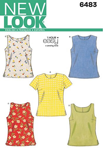 New Look Sewing Pattern 6483: Misses Tops, Size A, Silk, White, A (6-8-10-12-14-16)